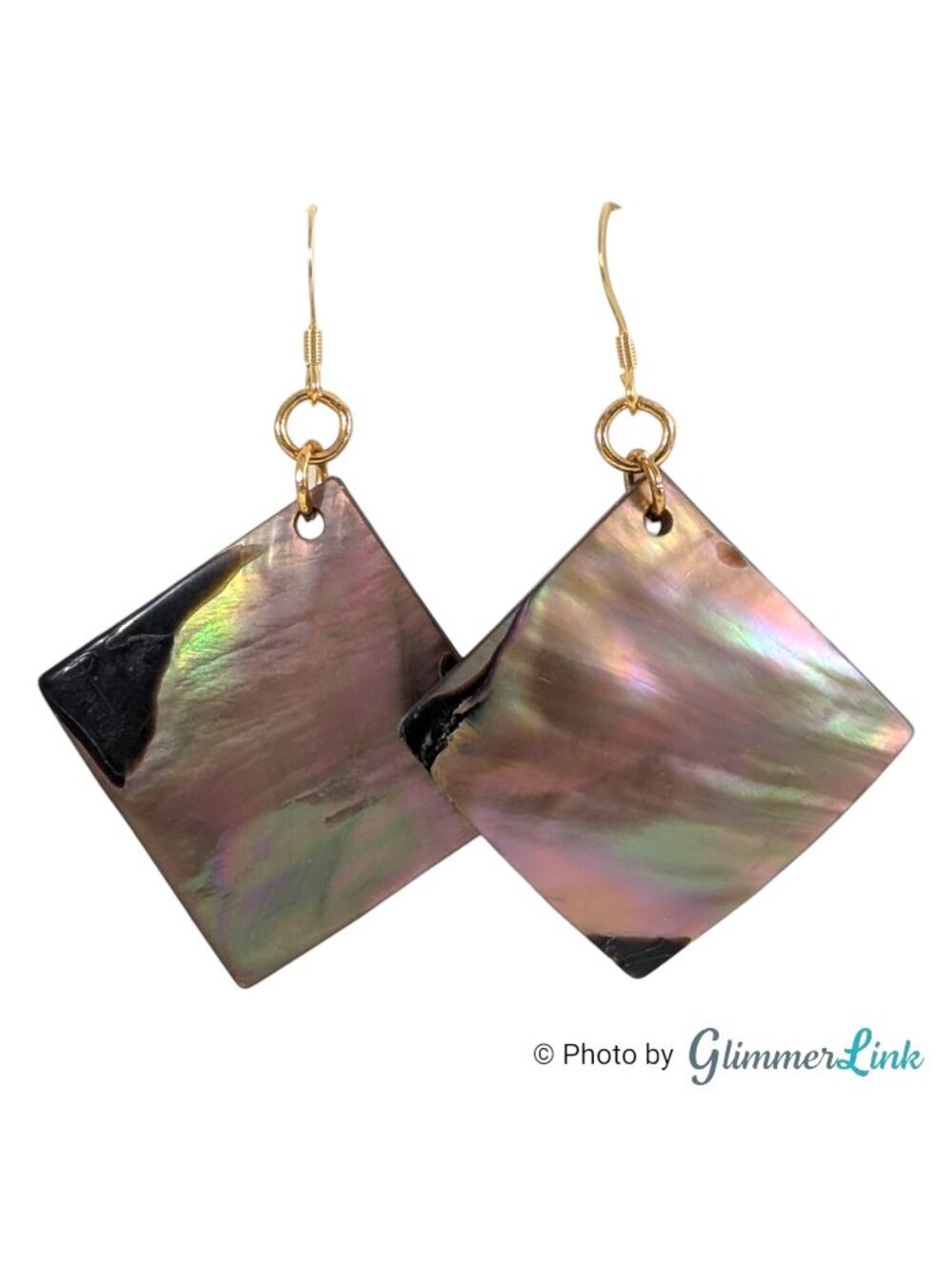 Handcrafted Mother of Pearl Shell Dangle Earrings Gold Tone